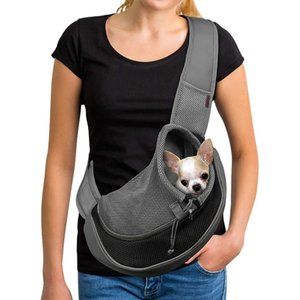 Pet Sling Crossbody Carrier Cat/Dog Grey Pets Breathable Mesh Travel Bag Small